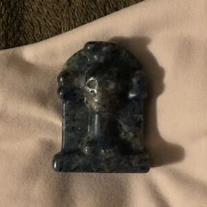 NEW Blue Sodalite Carved Crystal tombstone with skull & cross
